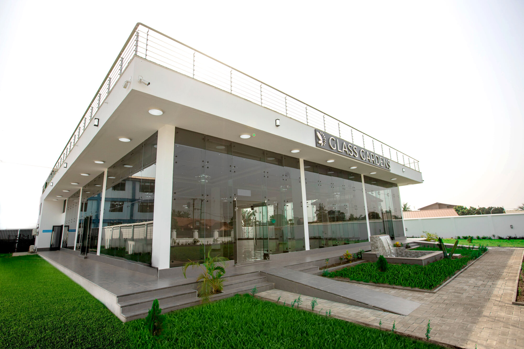Glass Gardens glasshouse exterior and landscaped grounds